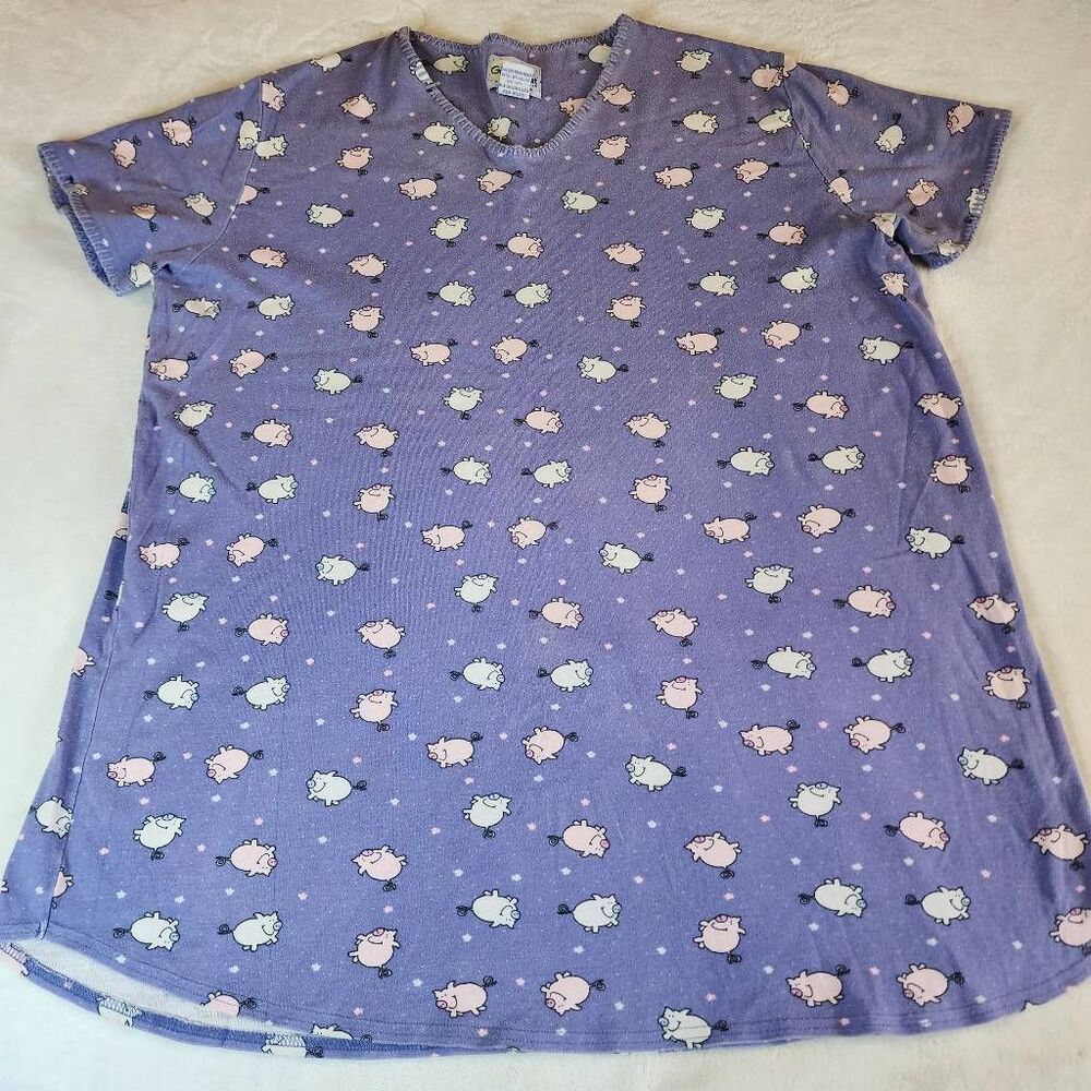 Goodnight Women's Vneck Nightgown Blue with Pigs Size XL